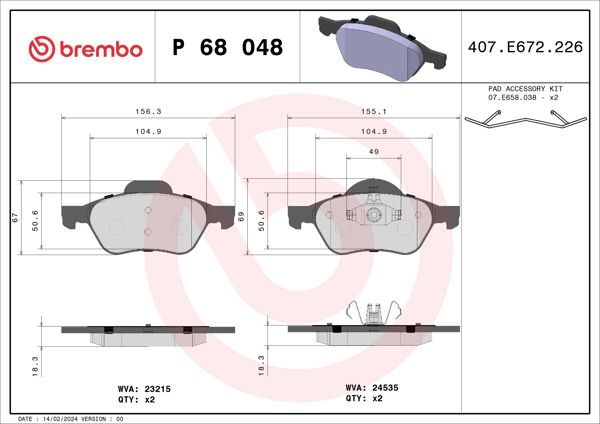 BREMBO P68048 | Fren Balatası Ön Low-Met Renault