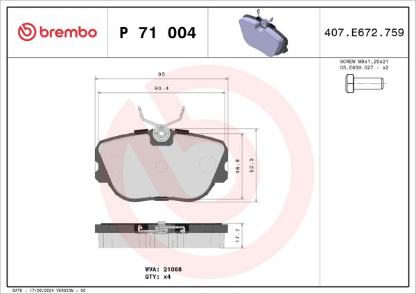 BREMBO P71004 | Fren Balatası Ön Low-Met Saab