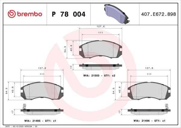 BREMBO P78004 | Fren Balatası Ön Low-Met Subaru