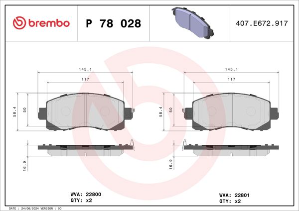 BREMBO P78028 | Fren Balatası Ön Low-Met Subaru