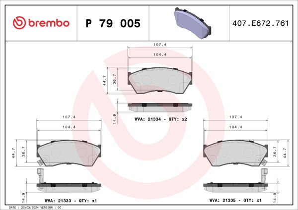 BREMBO P79005 | Fren Balatası Ön Low-Met Subaru