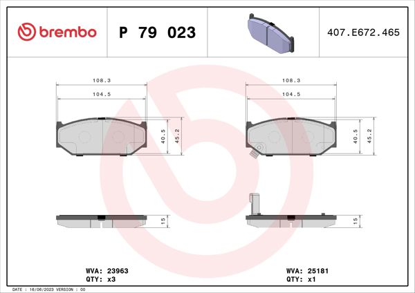 BREMBO P79023 | Fren Balatası Ön Low-Met Mitsubishi