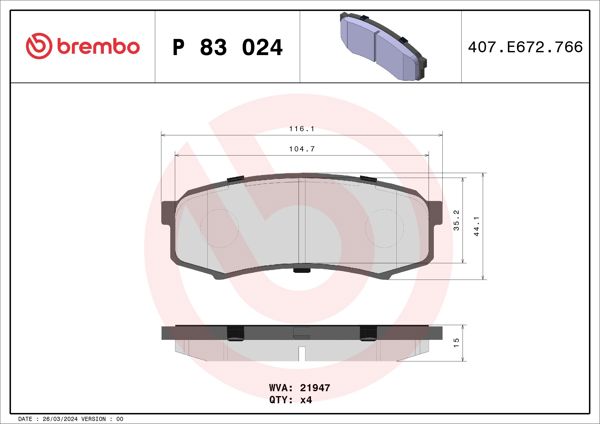 BREMBO P83024 | Fren Balatası Arka-(Mitsubishi Pajero 07 / 12) (Toyota Land Cruiser 84-19)