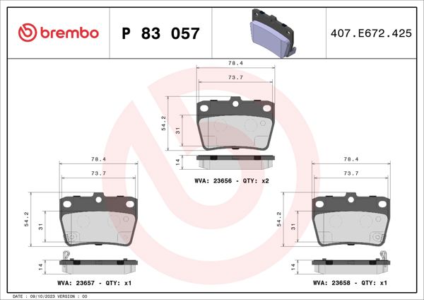 BREMBO P83057 | Fren Balatası Arka-(Toyota Rav4 00 / 05 / Chery Tıggo 08 / 12)