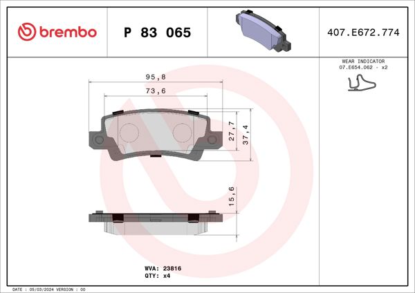 BREMBO P83065 | Fren Balatası Arka-(Toyota Corolla 03 / 07 VVTI)