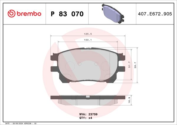 BREMBO P83070 | Fren Balatası Ön Low-Met Toyota