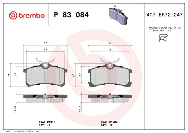 BREMBO P83084 | Fren Balatası Arka Low-Met Toyota