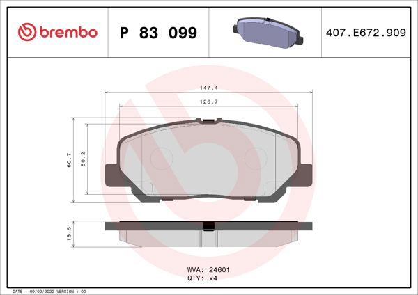 BREMBO P83099 | Fren Balatası Arka Toyota Prevıa 2.4 3.5 05-Alphard 3.5 08-14 Low-Met