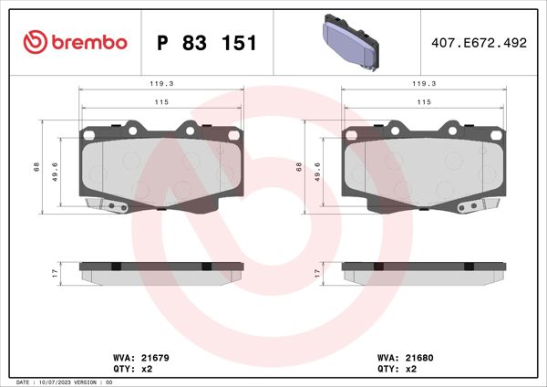 BREMBO P83151 | Fren Balatası Ön Low-Met Toyota