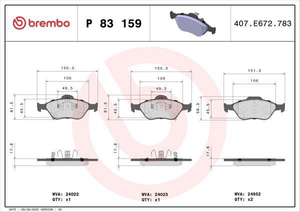 BREMBO P83159 | Fren Balatası Ön Low-Met Toyota