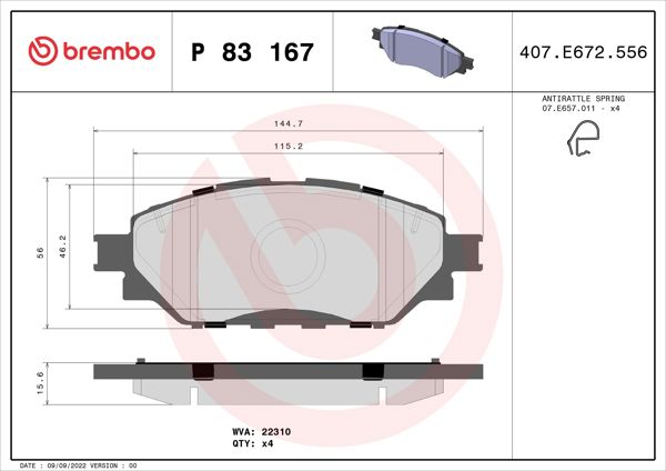 BREMBO P83167 | Fren Balatası Ön Low-Met Toyota