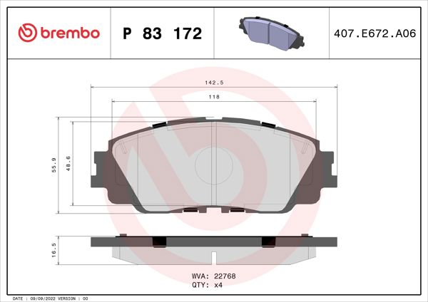 BREMBO P83172 | Fren Balatası Ön-(Toyota Rav4 2018 / /)