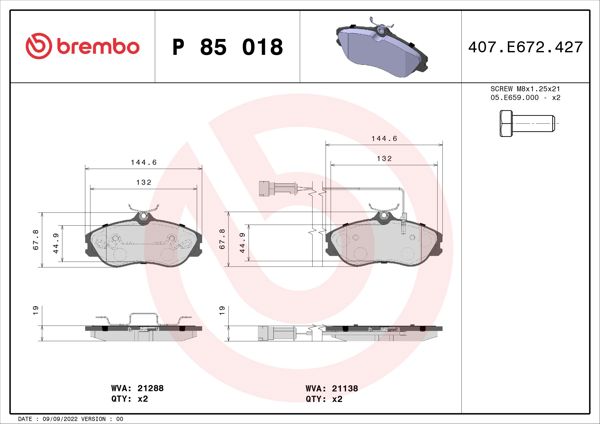 BREMBO P85018 | Fren Balatası Ön Low-Met Audi