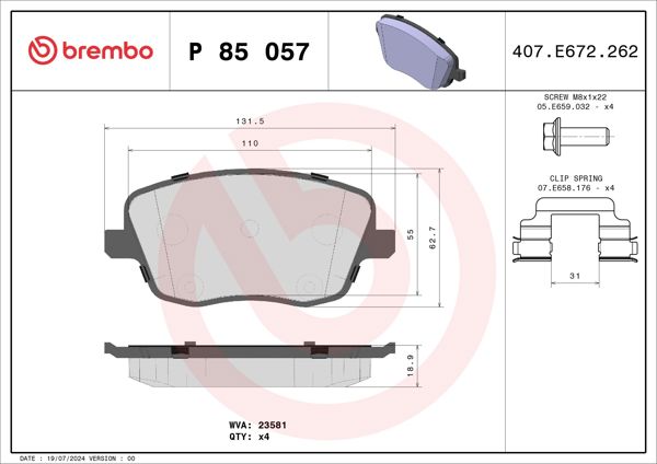 BREMBO P85057 | Fren Balatası Ön Low-Met VW