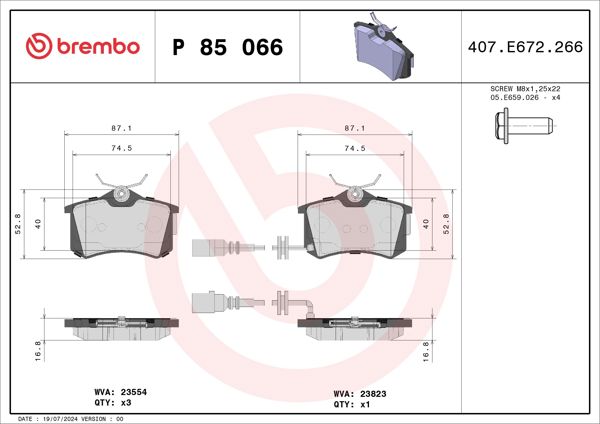 BREMBO P85066 | Fren Balatası Arka Low-Met VW