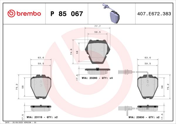 BREMBO P85067 | Fren Balatası On Audı A4 99-01 A6 98-01 Low-Met