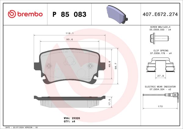 BREMBO P85083 | Fren Balatası Arka Kablolu (VW Transporter 03-19)