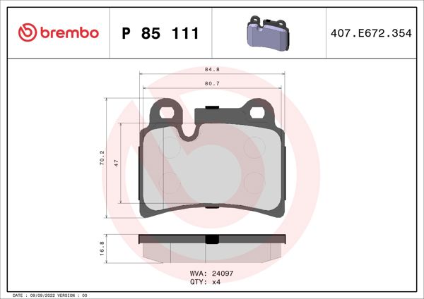 BREMBO P85111 | Fren Balatası Arka Low-Met VW