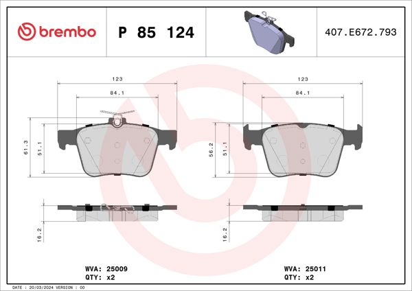 BREMBO P85124 | Fren Balatası Arka (VW Golf 13-Passat 14-Audi A3 12-Seat Leon 13-Skoda Superb 15 -)