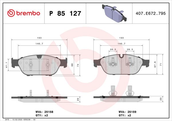 BREMBO P85127 | Fren Balatası Ön (Audi A6 11-18 A7 11-18)
