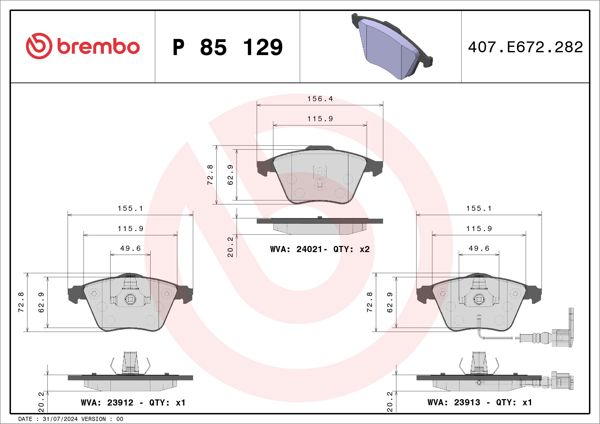 BREMBO P85129 | Fren Balatası Ön VW Golf VI 08-12 Polo 05-10 Audi A3 06-12 Seat Leon 09-12