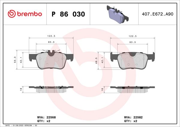 BREMBO P86030 | Fren Balatası Arka Low-Met Volvo