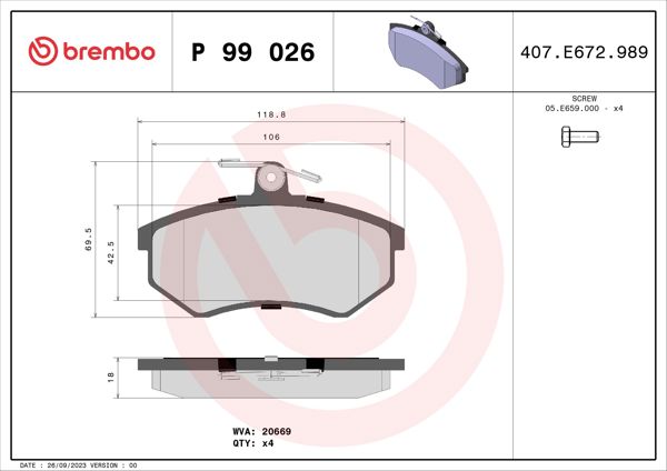 BREMBO P99026 | Fren Balatası Ön Chery 1.6 2.0 2006-/