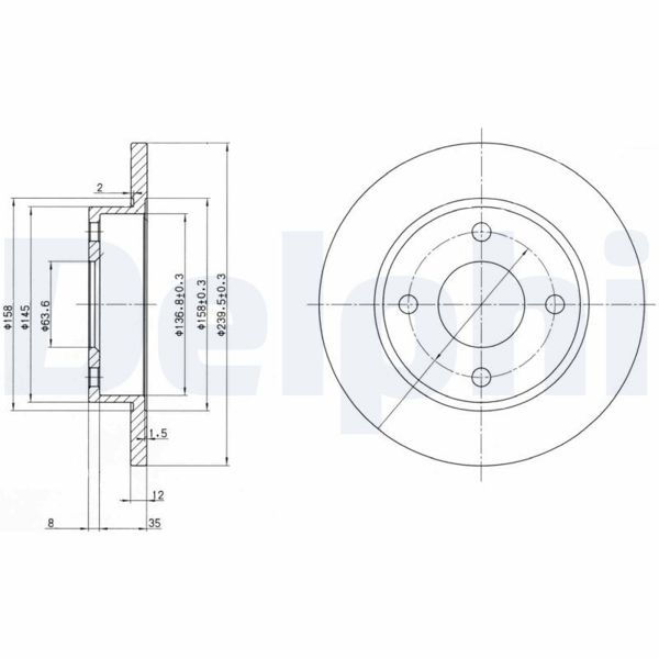 DELPHI BG3055 | Fren Diski Ön Fiesta IV 95 > Ka 96 > Courıer 96 > / Mazda 121 96 > Düz 239mm