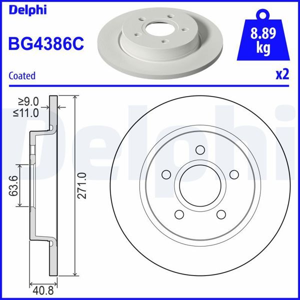 DELPHI BG4386C | Fren Diski Arka (5D 271 mm) Ford Focus III 11 -