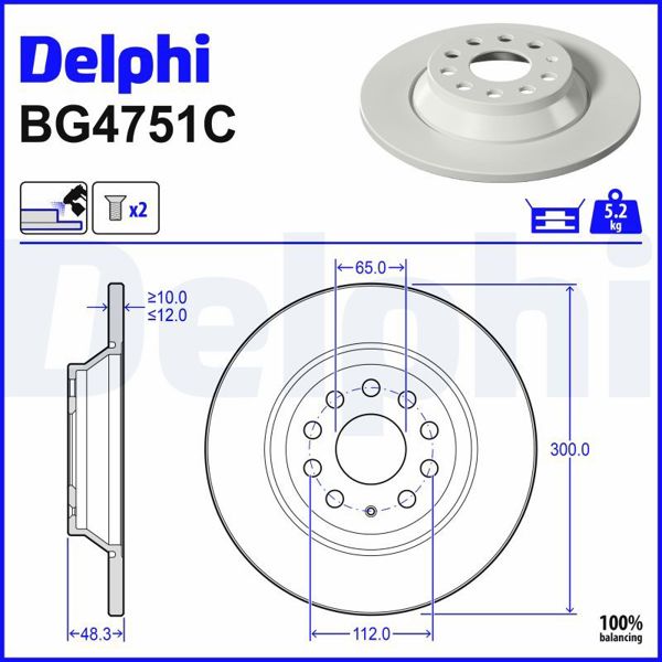 DELPHI BG4751C | Disk Arka 13-Golf.VII-Passat-Tiguan-Superb-A3 Kaplamalı | 1 Adet
