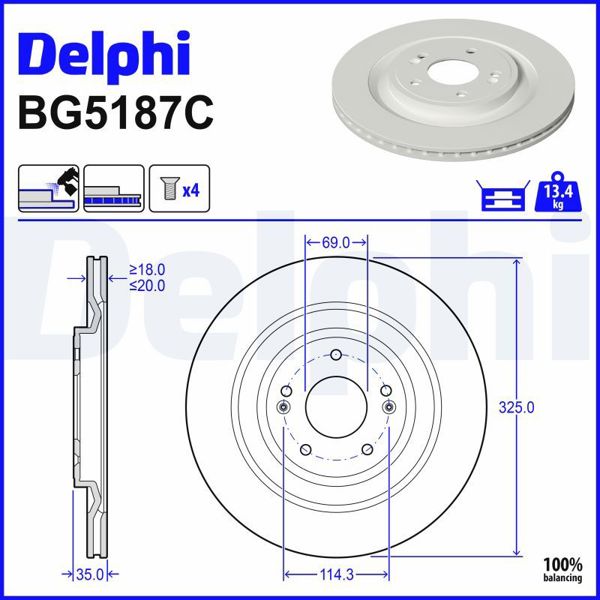 DELPHI BG5187C | Fren Diski Santa Fe / Sorento 20-Arka