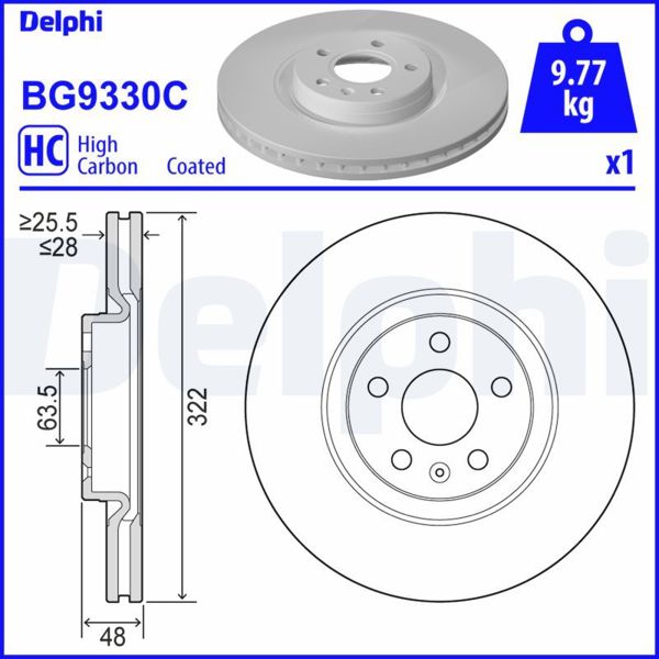 DELPHI BG9330C | Ön Fren Aynası Volvo S90 II , 16-V90 II 16-Dıs Cap 322 mm