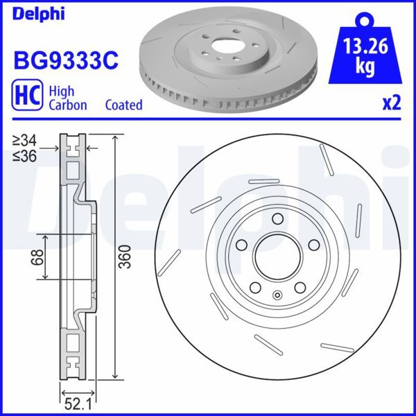 DELPHI BG9333C | Fren Diski (Delikli) Ön Sol Porsche Macan 2.0 18 -