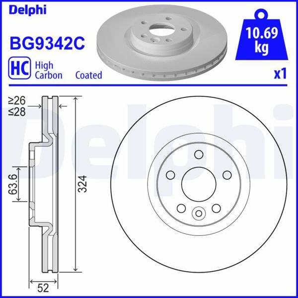 DELPHI BG9342C | Ön Fren Diski-Volvo Xc60 (156) D3 D4 D5 T5 T6 13 -