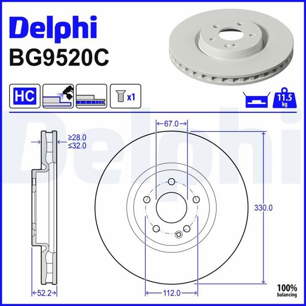 DELPHI BG9520C | Fren Diski Ön Mercedes Eqv (W447)