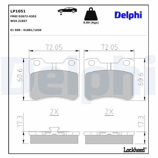 DELPHI LP1051 | Fren Balatası Ön Wva 20203 Peugeot 106 Citroen Saxo 1.4 1.5D