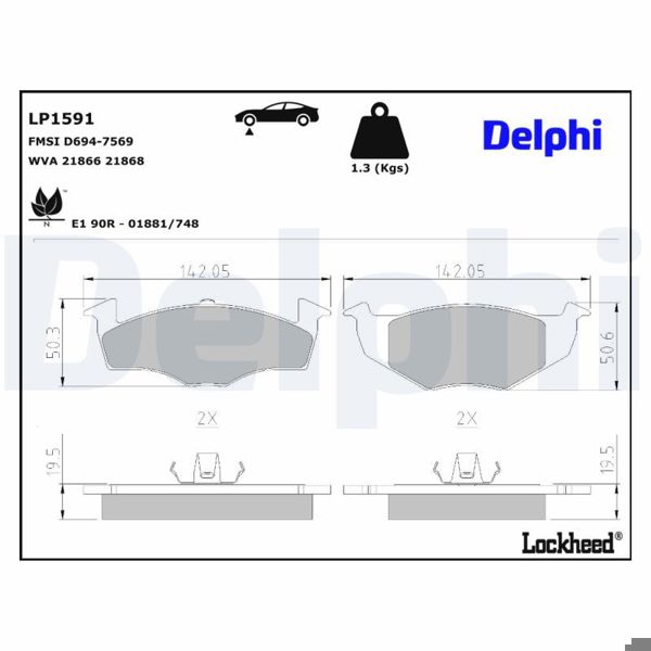 DELPHI LP1591 | Fren Balata Ön VW Polo CLS / Golf 3 1.4-1.6