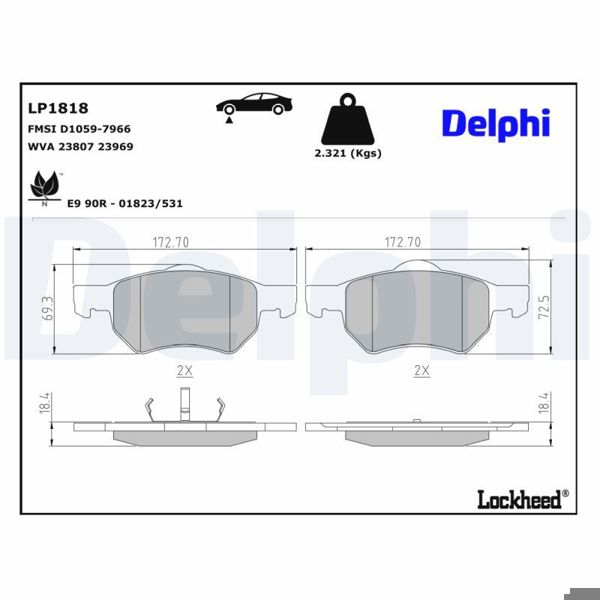 DELPHI LP1818 | Ön Fren Balatası Chrysler Grand Voyager III IV