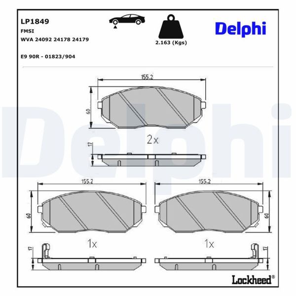 DELPHI LP1849 | Fren Balata Ön Sorento I (Jc) 02-112.5 CRDI 2.4 3.5 V6 4Wd 3.3 V6 4Wd Sorento 03 -
