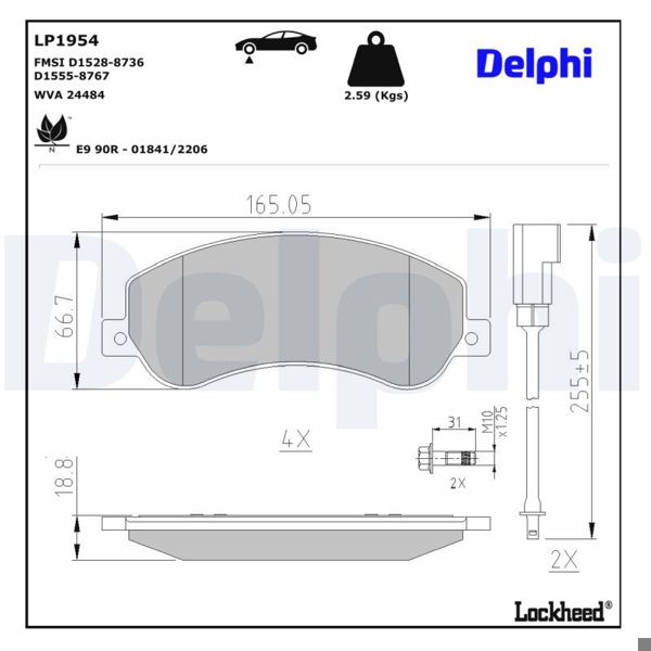 DELPHI LP1954 | Fren Balata Ön 07-Transit-Amarok 2.2-2.4 TDCI V347 Ar.Cek