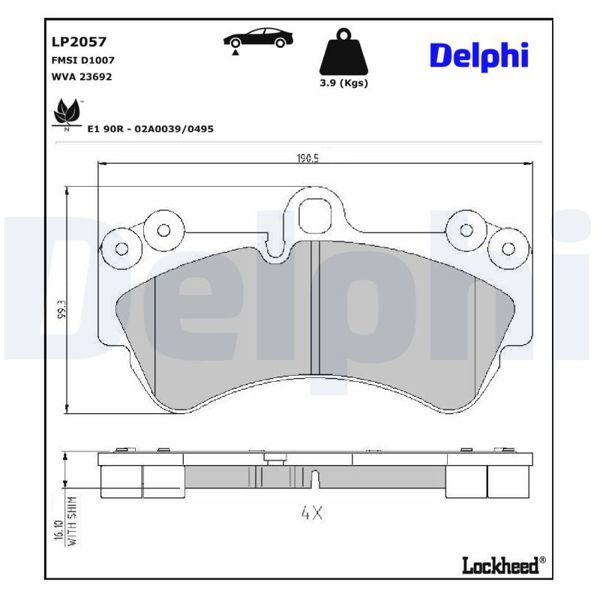 DELPHI LP2057 | Fren Balata Ön Touareg (7La, 7L6, 7L7) 02-103.2 V6 5.0 V10 TDI 4.2 V8 2.5 R5 TDI 3.2 V6 3.0 V6 TDI 6.0 W12 3.6 V6 FSI 4.2 V8 FSI Touareg 7L 02-/ Cayenne (9Pa) 02-10S 4.5 Turbo 4.5 44960 45080 S 4.8 Turbo S 4.8 44960 Gts 4.8 3.0 TDI Turbo S 4.8 Turbo S 4.8 Cayenne 02-17 Jant
