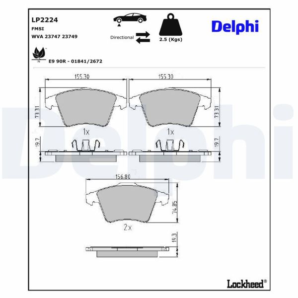 DELPHI LP2224 | Ön Fren Balatası 19.70mm VW Transporter