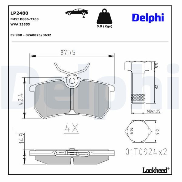 DELPHI LP2480 | Arka Fren Balatası (Ford: Fiesta VI 1.5Tdcı 2012 -)