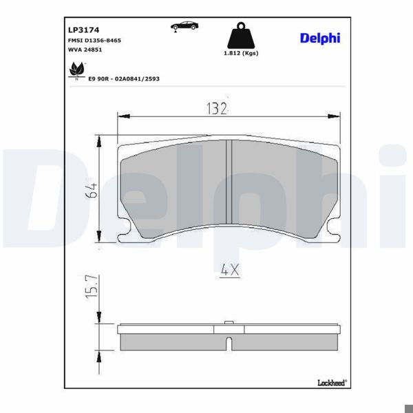 DELPHI LP3174 | Fren Balatası Ön Peugeot: 308 1.6 15-Peugeot Rcz 1.6 13 -