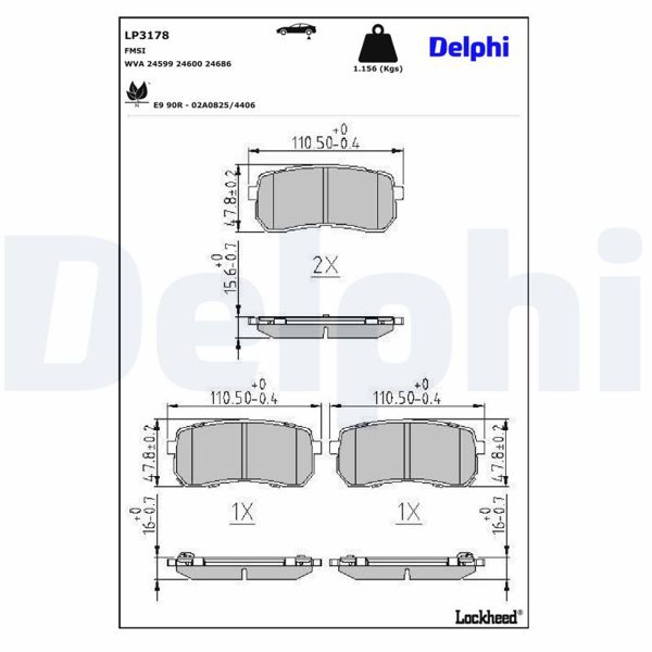DELPHI LP3178 | Fren Balata Arka 15-Sorento