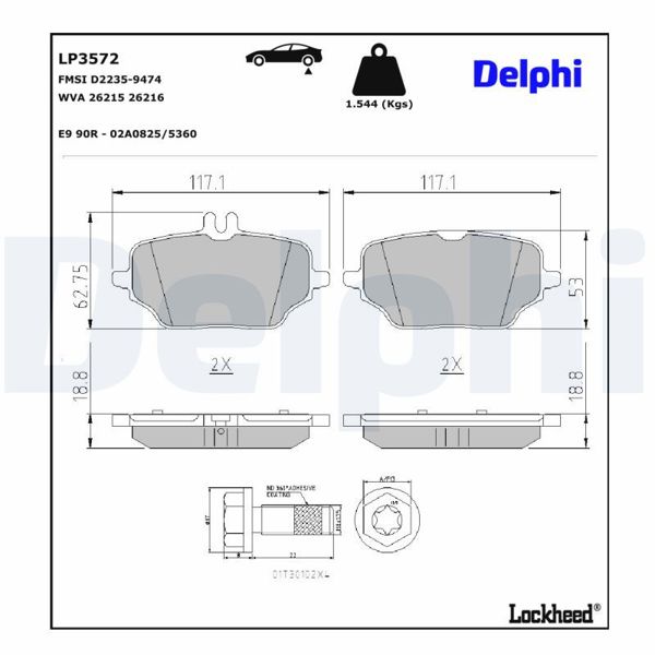 DELPHI LP3572 | Fren Balatası Arka Gle-Class V167 18 -