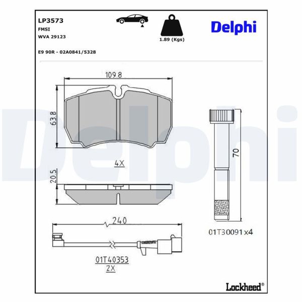 DELPHI LP3573 | Fren Balatası ,İkaz Fişli Arka Iveco 03 / 2014 >