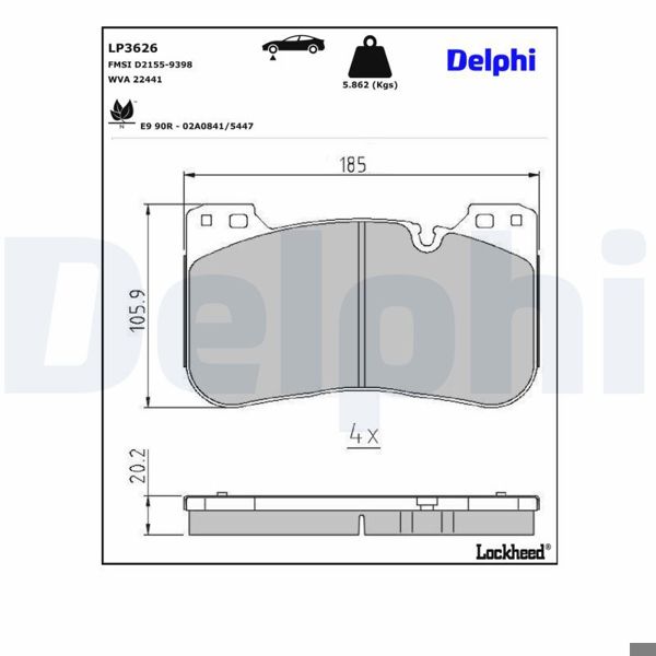 DELPHI LP3626 | Fren Balatası Ön BMW 09 / 2017 -