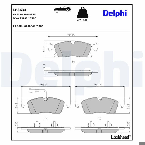DELPHI LP3634 | Fren Balatası ,İkaz Fişli On Maseratı 06 / 2016 -
