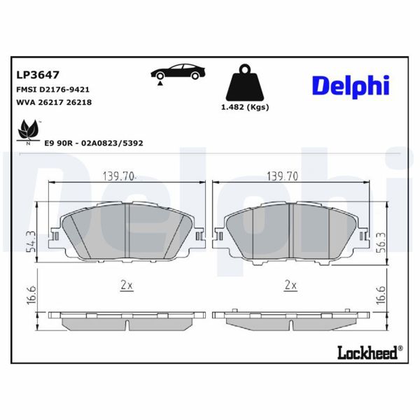 DELPHI LP3647 | Fren Balatası Ön Toyota 01 / 2016 -